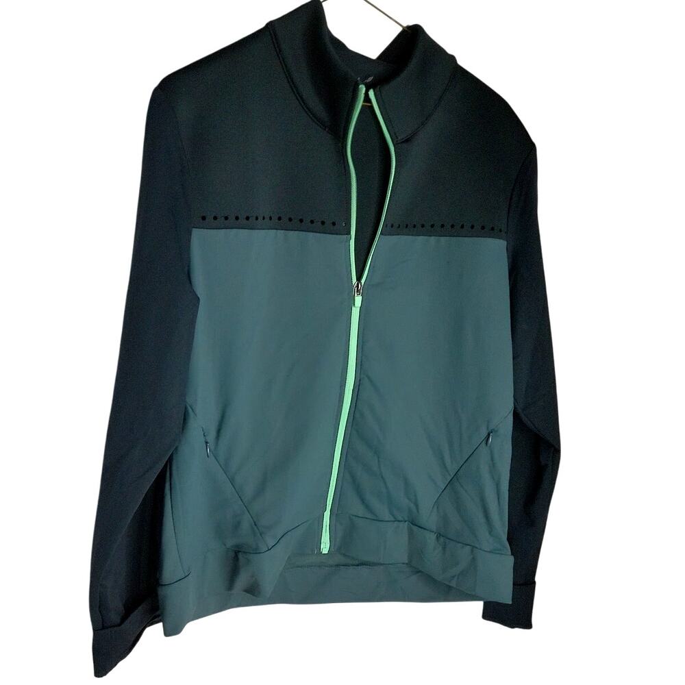 Fabletics Cleo Full Zip Jacket Green Colorblock Perforated Track Coat XL - Picture 2 of 12